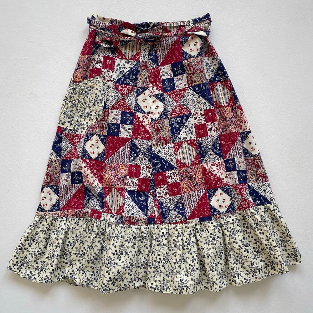 Vtg 70s 80s Patchwork Western Prairie Wrap Skirt / Sz S / Ruffle Cottagecore